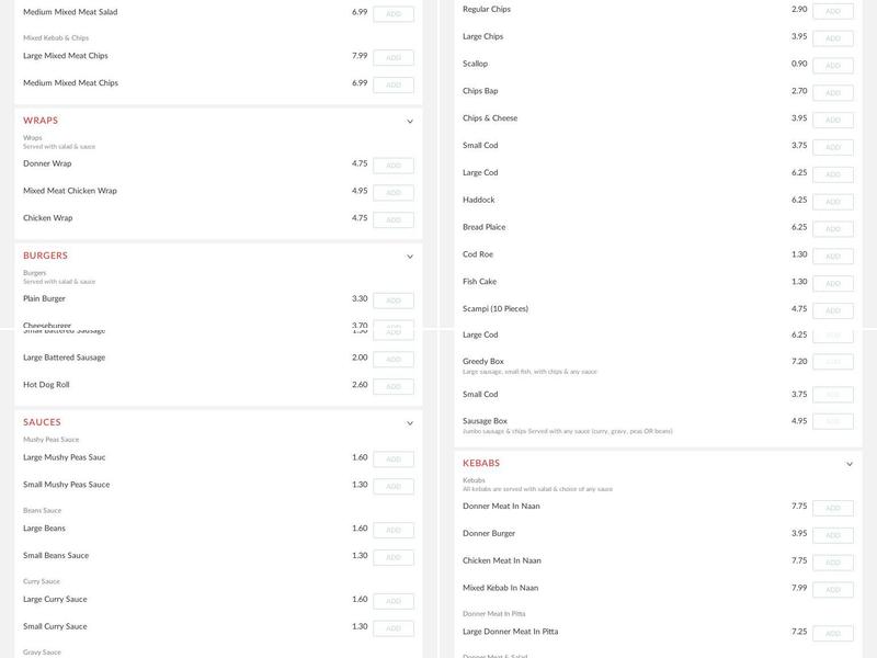 Chesters Fish & Chips Menu