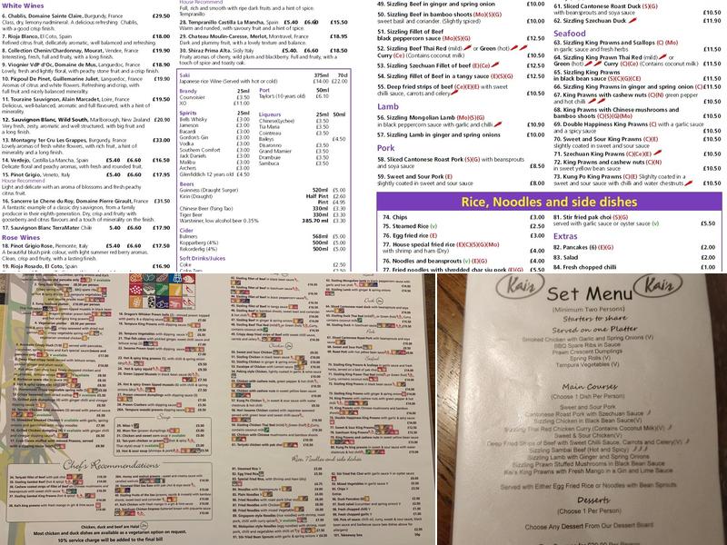 Kai's Oriental Restaurant & Bar Menu