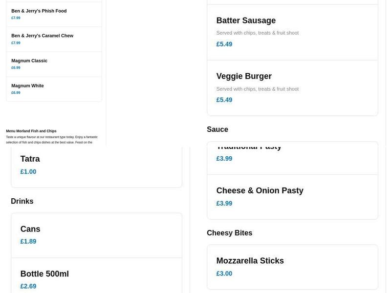 Morland Fish & Chips Menu