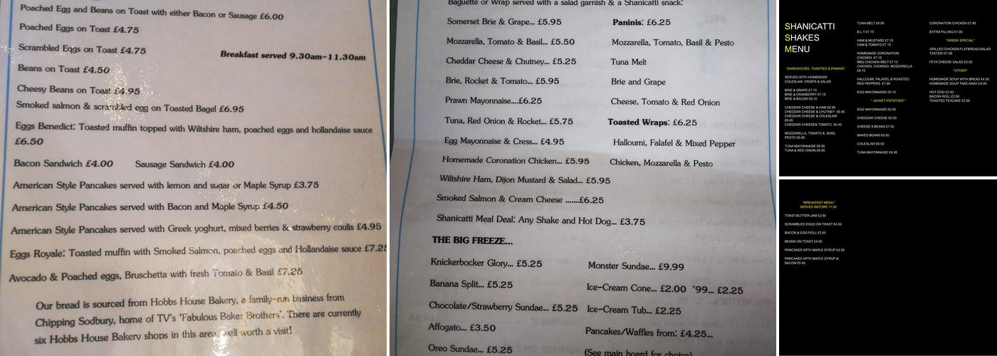 Shanicatti Shakes Menu