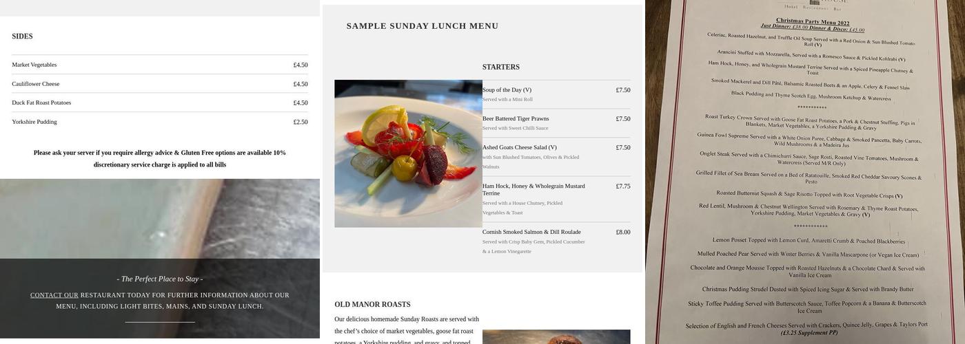 The Old Manor House Hotel Menu