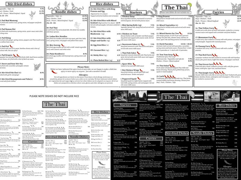 The Thai Saltford Menu
