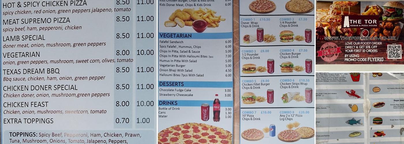 The Tor Kebab & Pizza House Menu