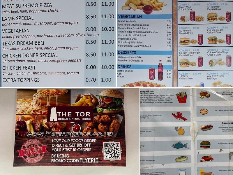 The Tor Kebab & Pizza House Menu