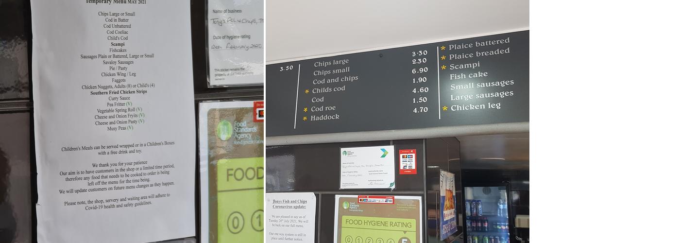 Tony's Fish & Chips Menu