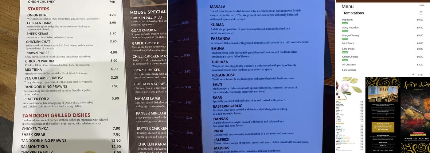 Spice Dunes Menu