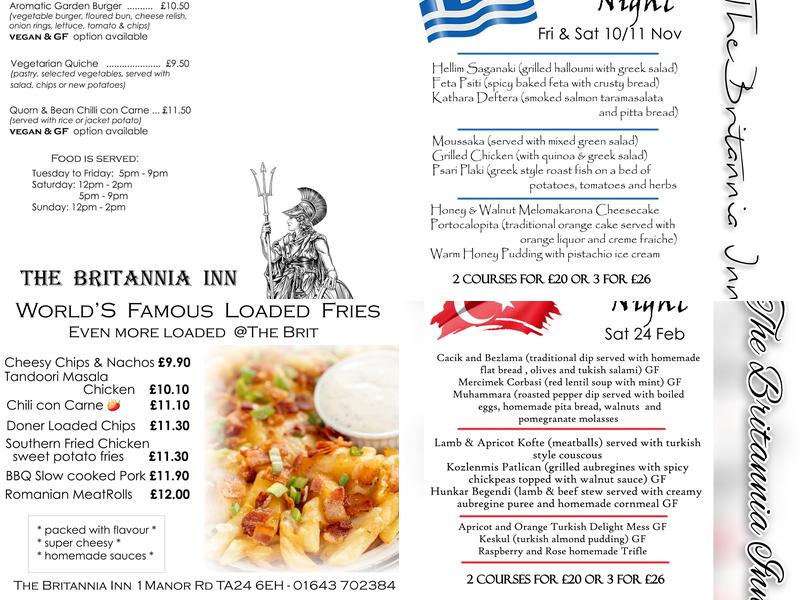 The Britannia Inn Menu