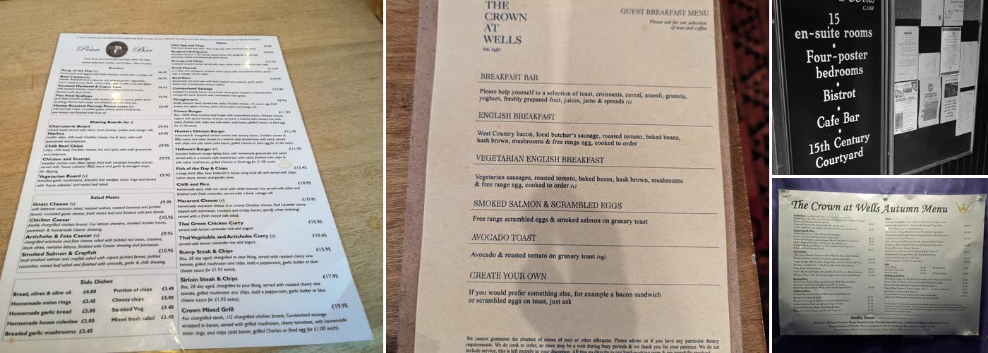 The Crown at Wells and Anton's Bistrot Menu