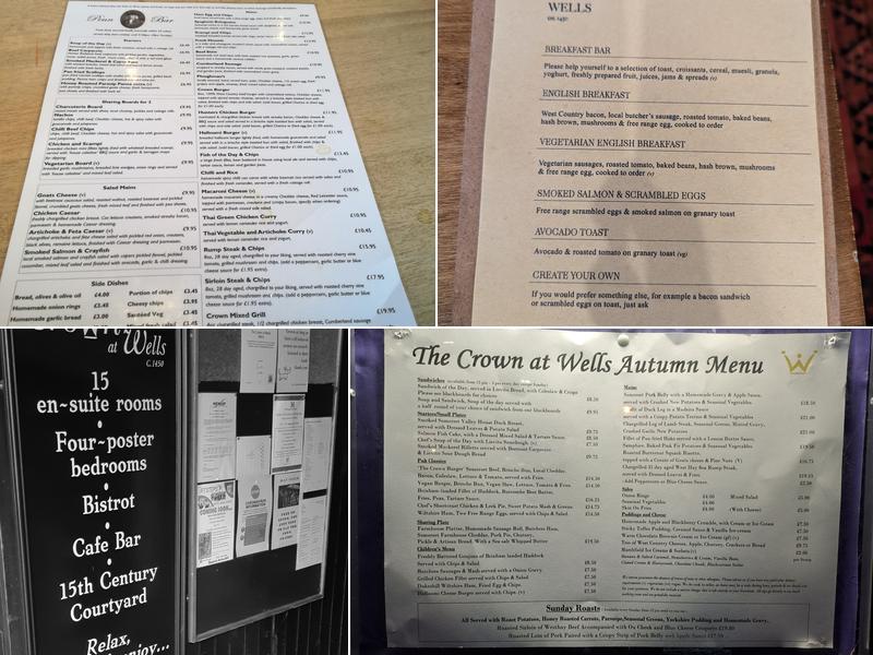 The Crown at Wells and Anton's Bistrot Menu