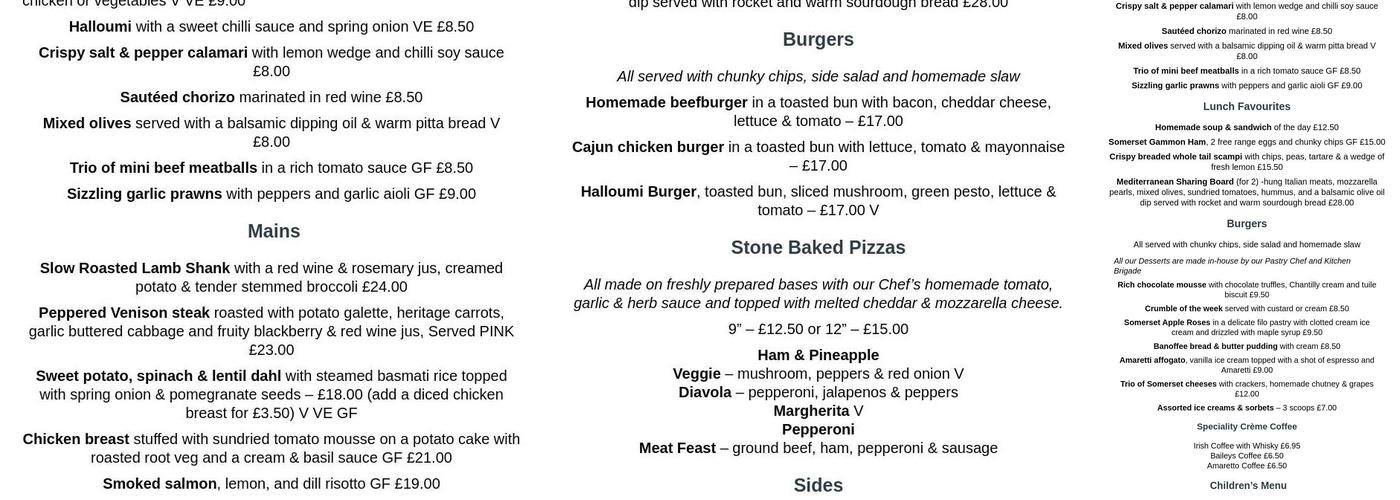 The Crossways Menu