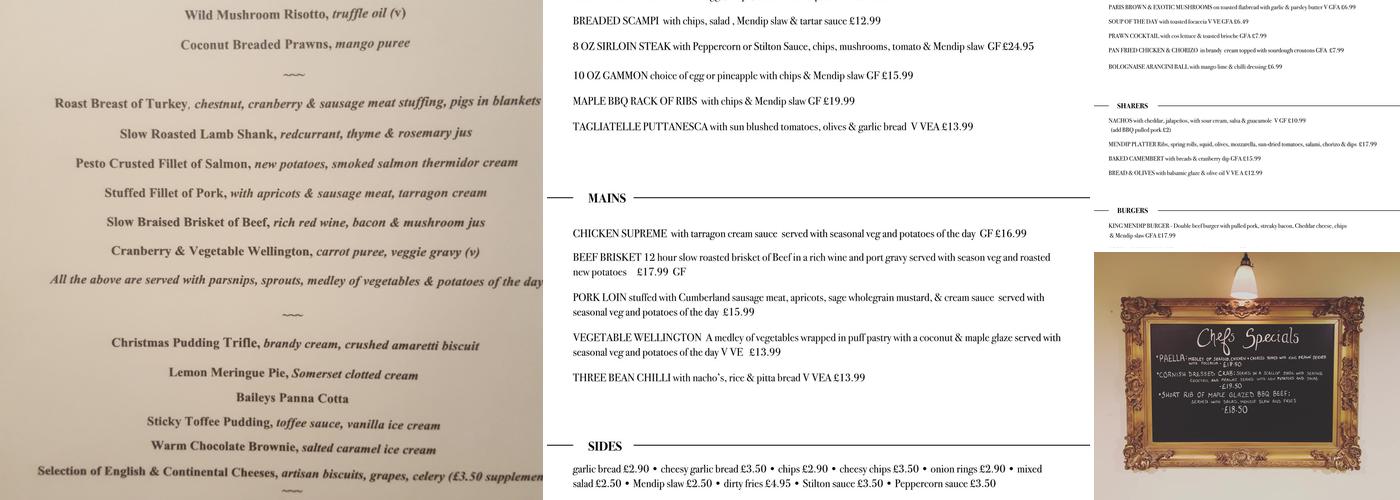 Mendip Inn Menu