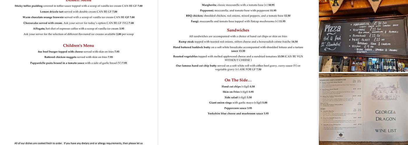George & Dragon Menu