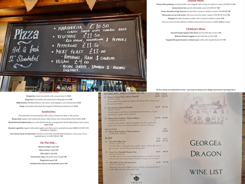 George & Dragon Menu