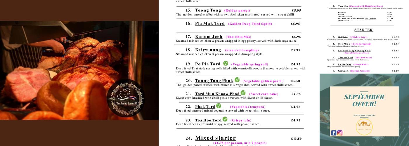 Royal Elephant Menu