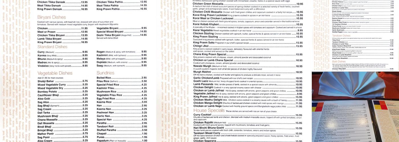 Spice of Caddington Menu