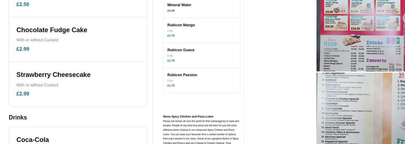 Spicy Chicken and Pizza Menu