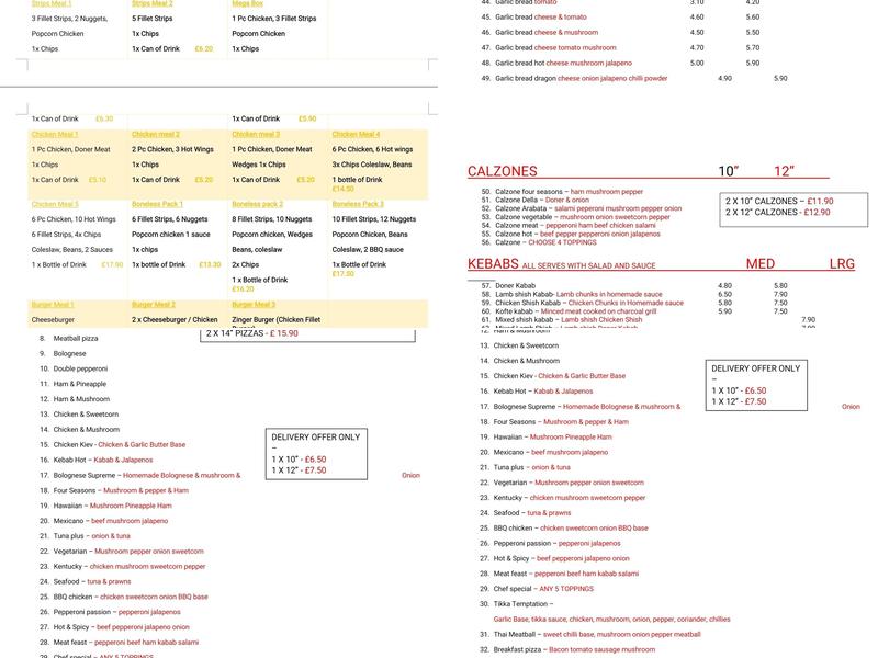 Kebab & Pizza House Menu