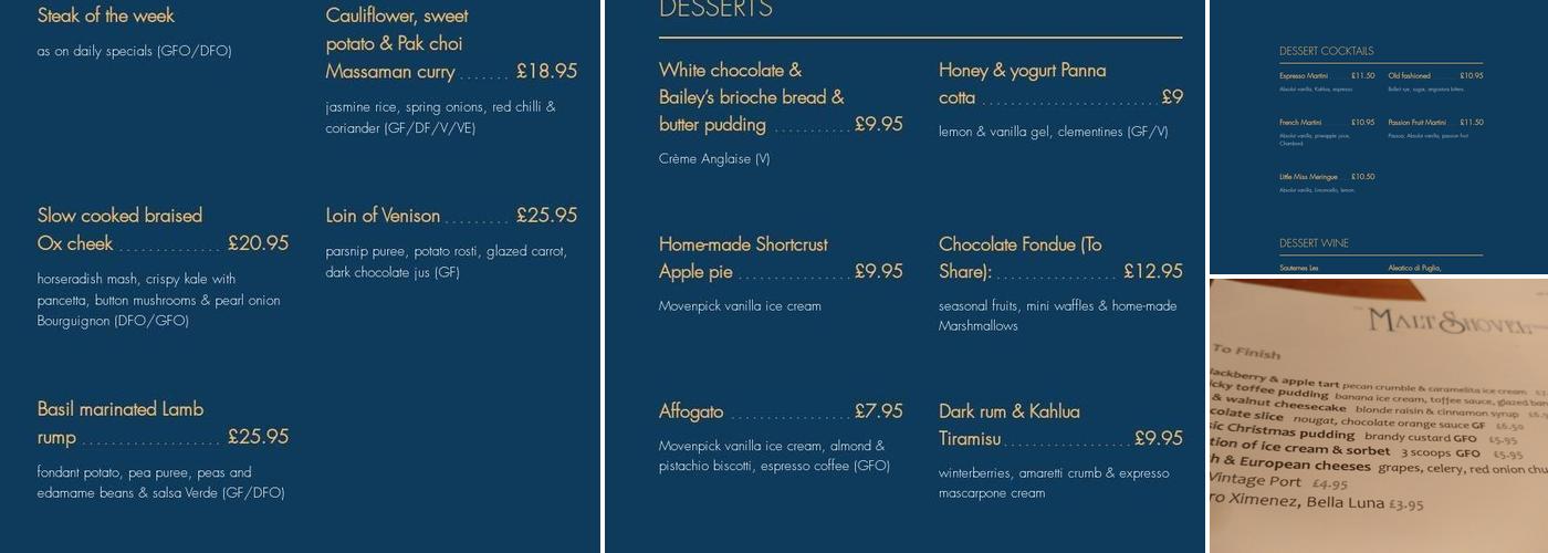 The Malt Shovel Menu