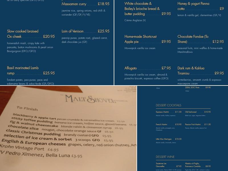 The Malt Shovel Menu