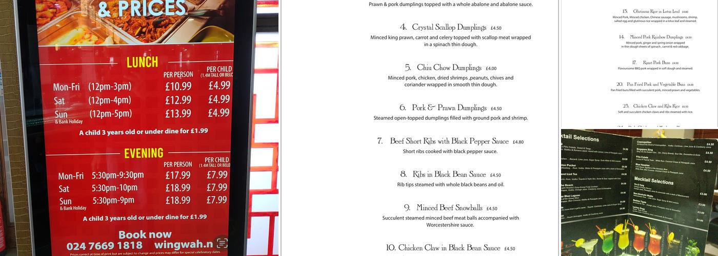 Wing Wah Chinese Restaurant Menu