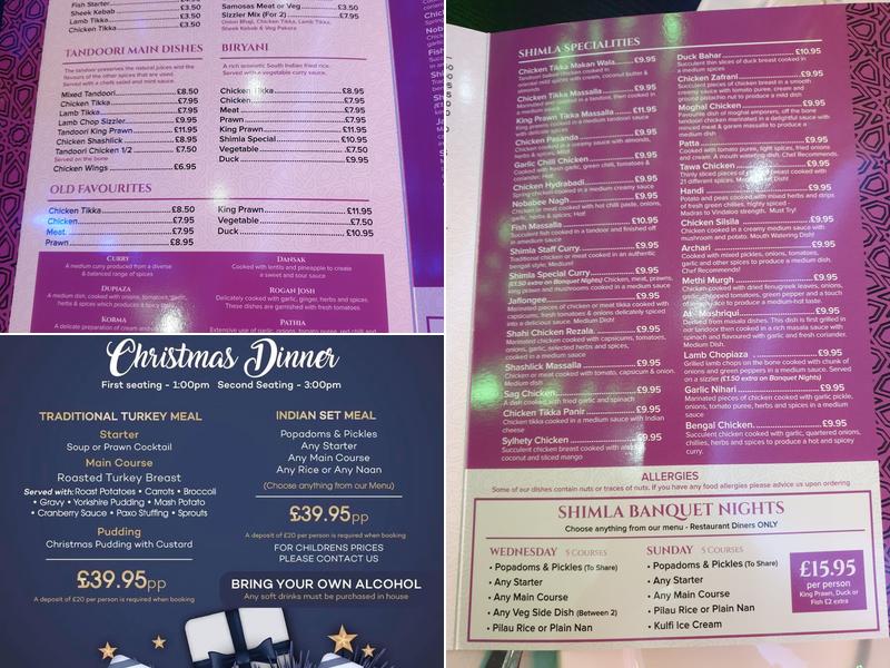 Shimla Restaurant Menu