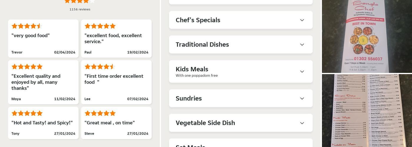 The Bangla Chef Menu