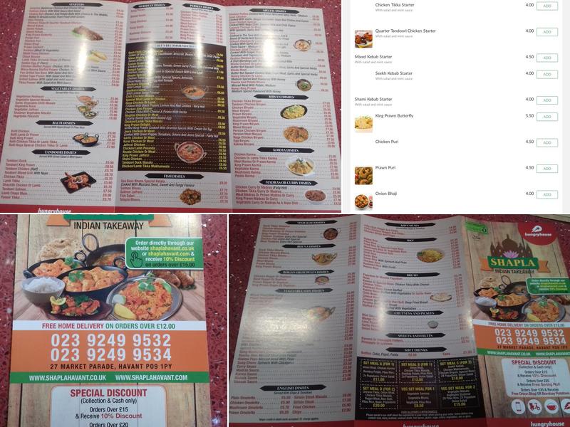 Shapla Indian Takeaway Menu