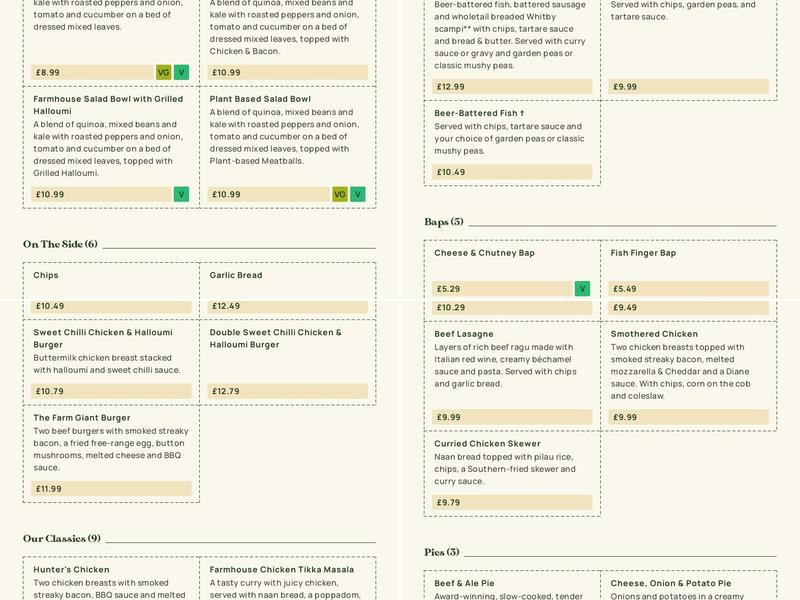 Woodfield Farm - Dining & Carvery Menu