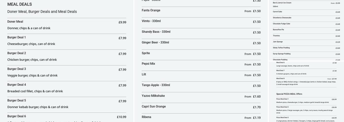 The Rainbow Fish Bar Menu