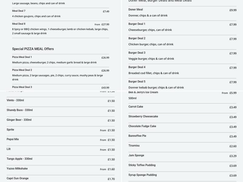 The Rainbow Fish Bar Menu