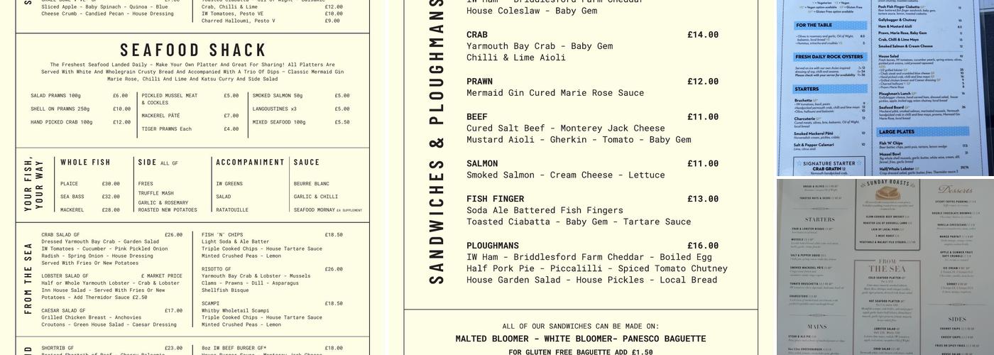 The Crab and Lobster Inn Menu