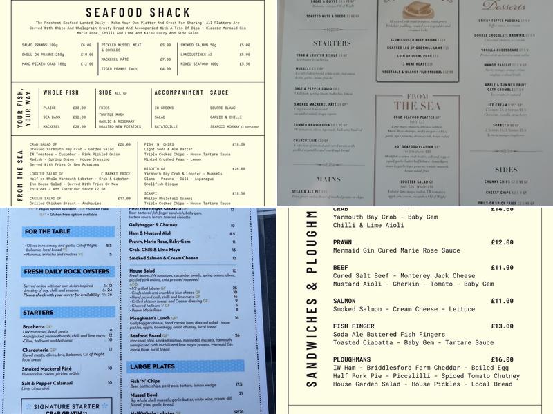 The Crab and Lobster Inn Menu