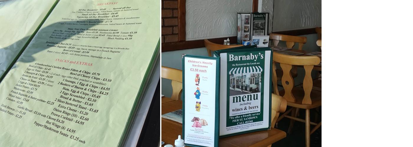 Barnabys Restaurant Menu