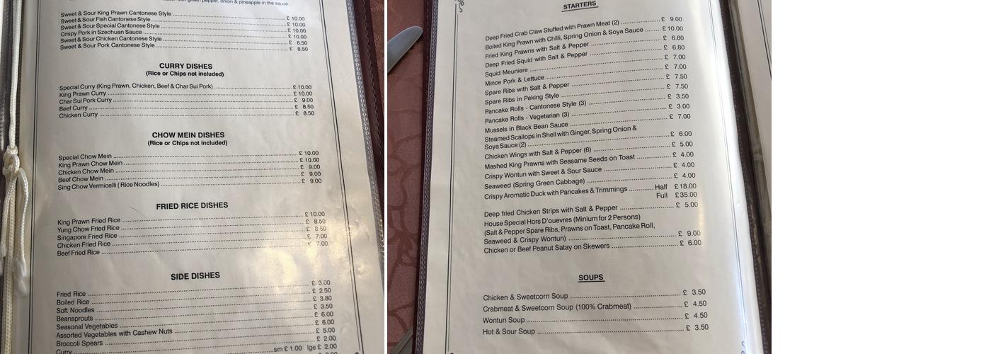 Hong Kong Cantonese Restaurant Menu