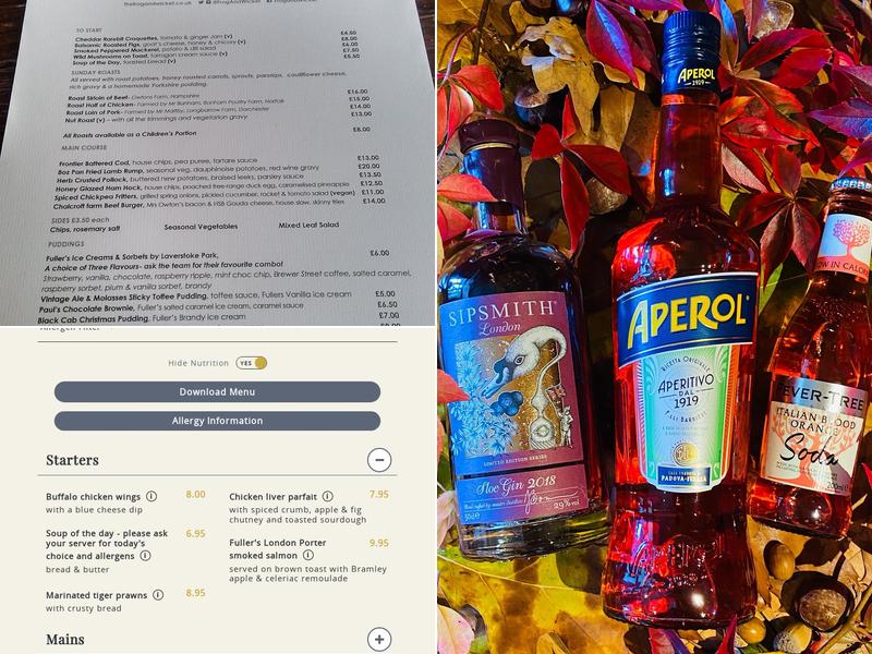 The Frog & Wicket, Eversley Menu