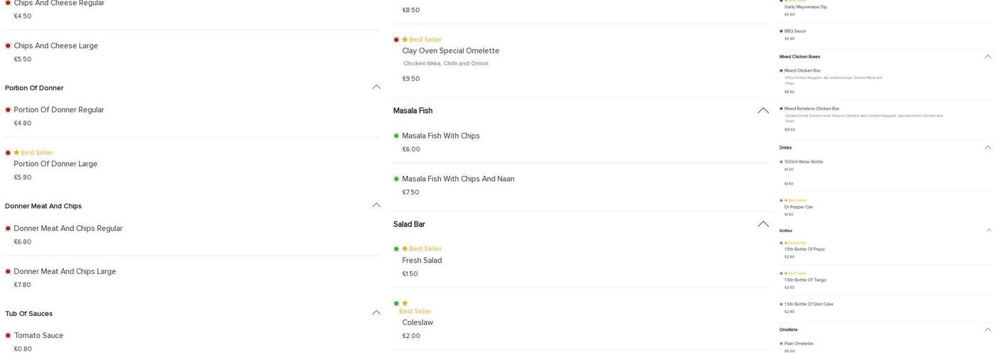 Clay Oven Fast Food Menu