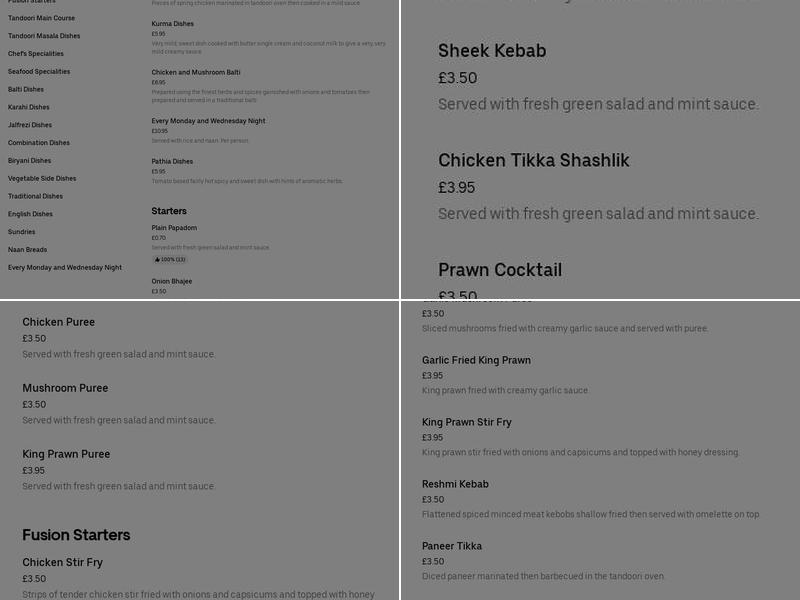 Spice Lounge Menu