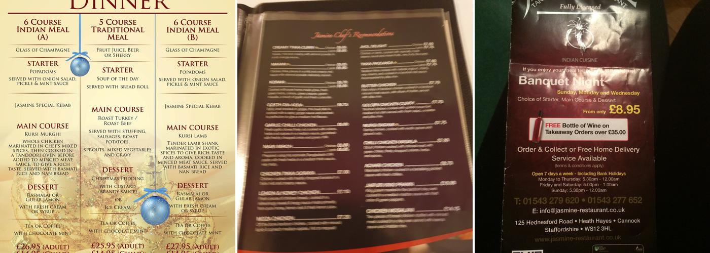 Jasmine Tandoori & Balti Restaurant Menu