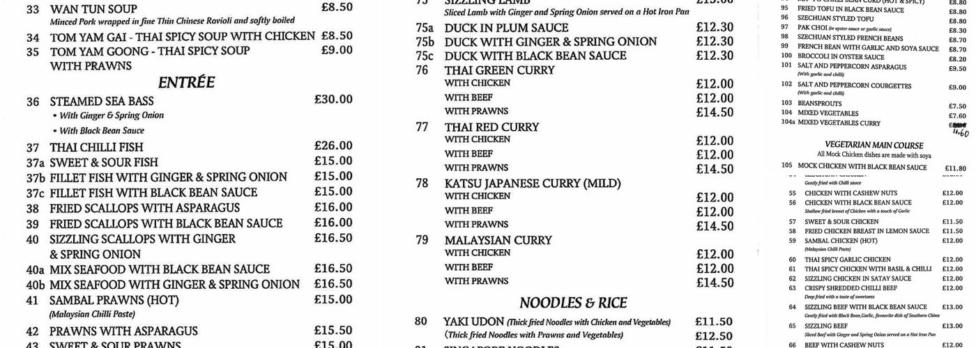 The Jade Restaurant Menu