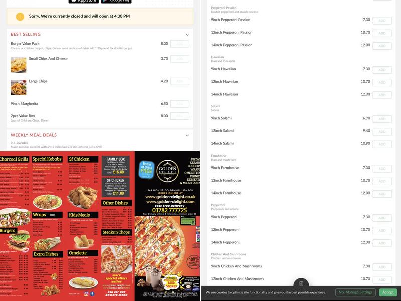 Golden Delight - Desserts, Milkshakes, Pizzas & Kebabs Menu