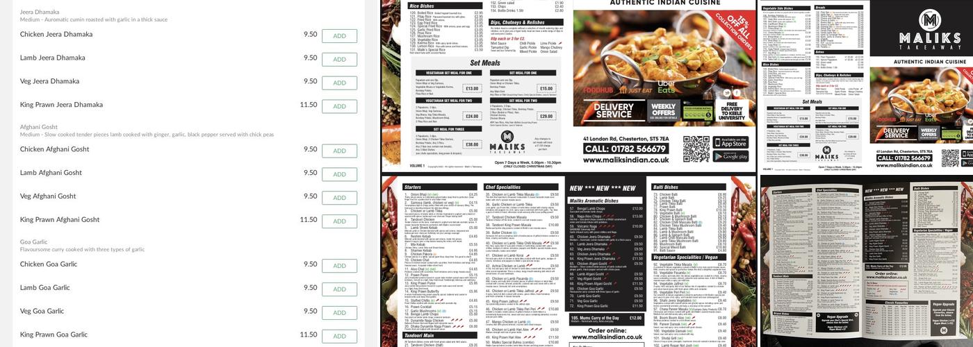 Maliks Indian Menu