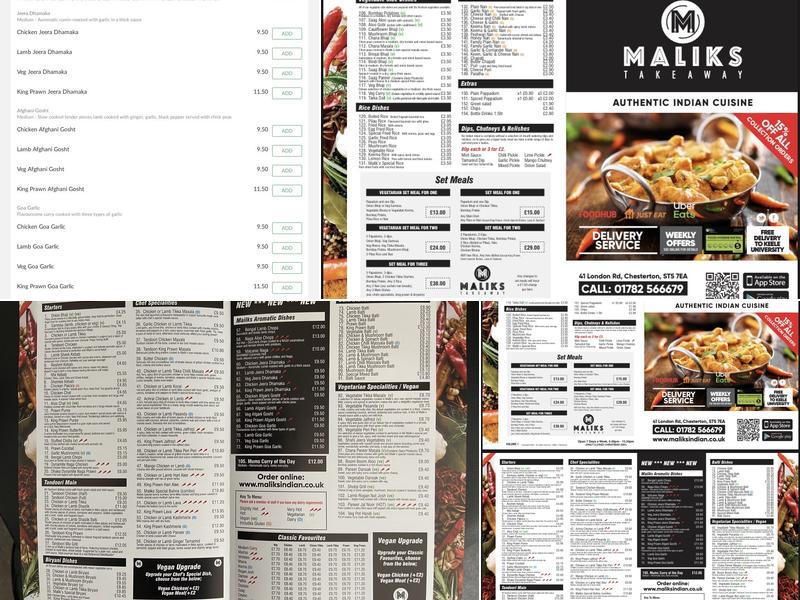 Maliks Indian Menu