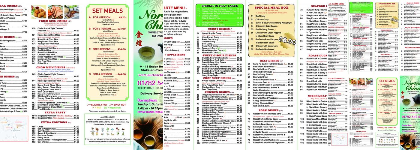 Norton China Chinese Take Away Menu