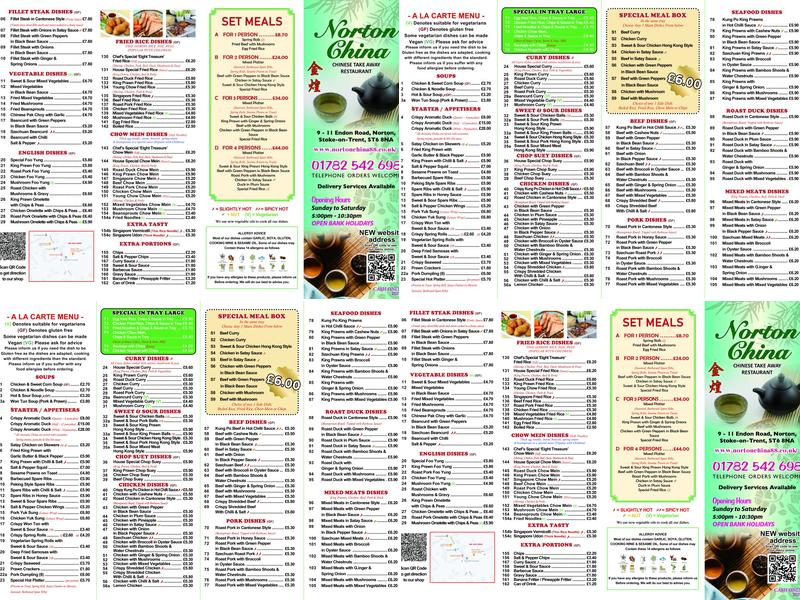 Norton China Chinese Take Away Menu