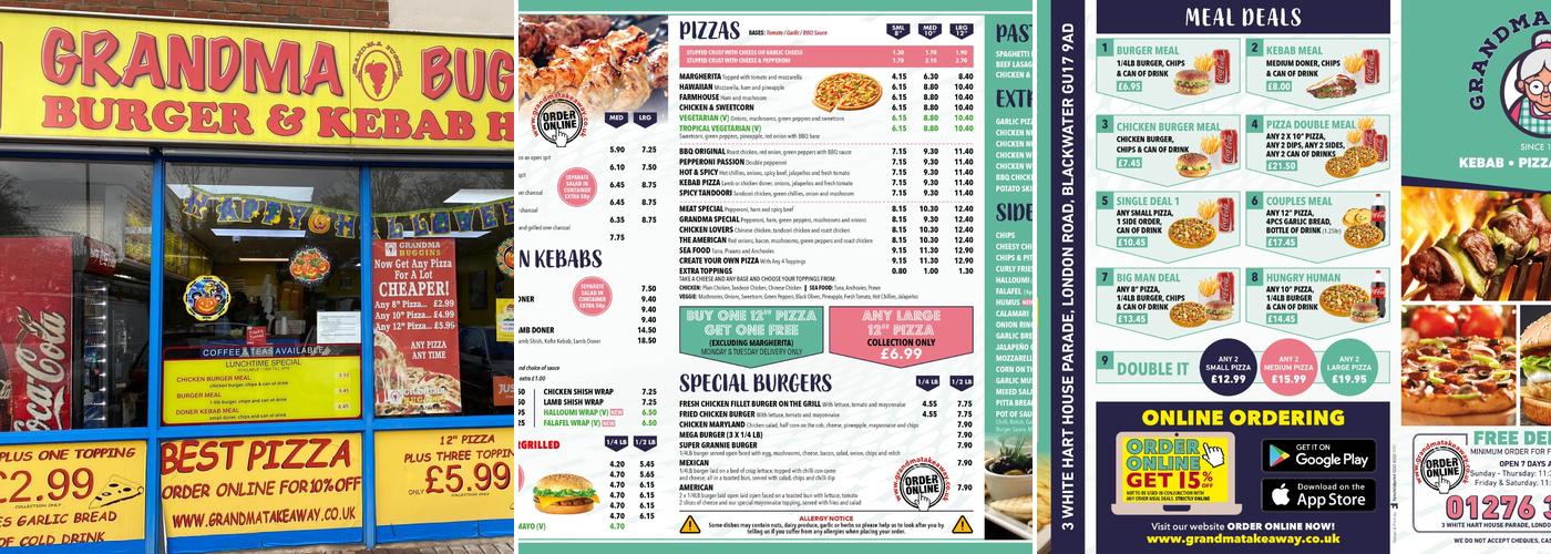 Grandma Buggins & Burger, Pizza & Kebab House Menu