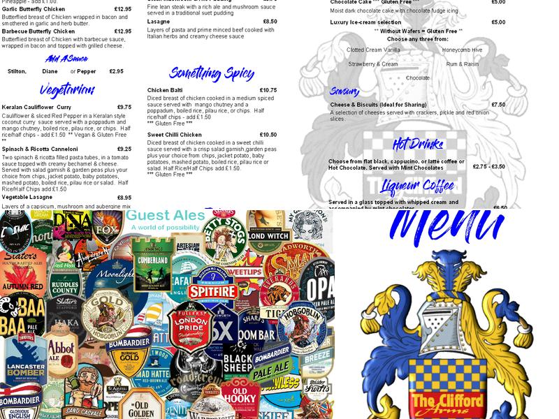 Clifford Arms Menu