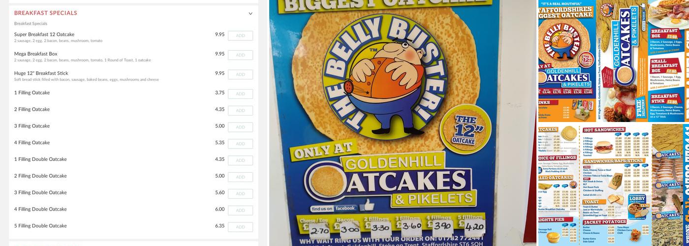 The Wild Oatcake at Goldenhill Menu