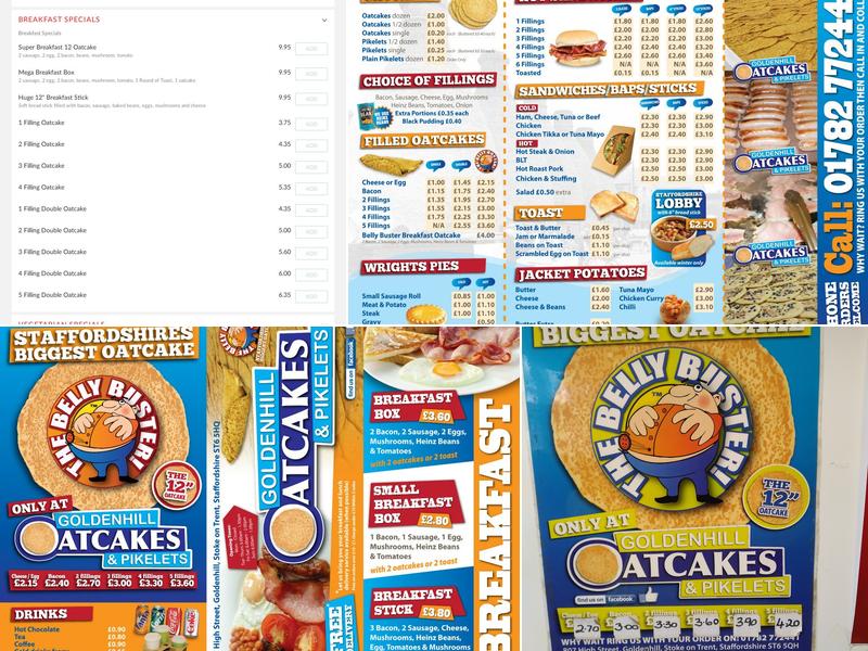 The Wild Oatcake at Goldenhill Menu