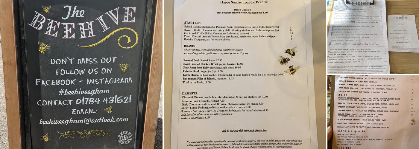 The Beehive, Egham Menu