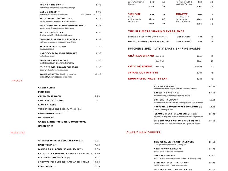 The George Steakhouse Menu